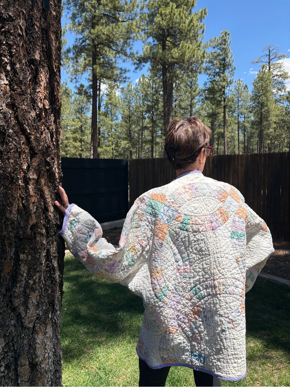 Vintage Handmade Hand Quilted Pastel Patchwork Quilted Jacket - Light Multicolor - Picture 4 of 10